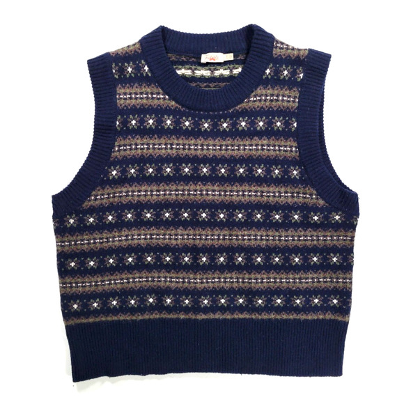 Faherty Womens Small Fair Isle Merino Wool Blend Sweater Vest Pullover Knit Navy - Picture 1 of 8